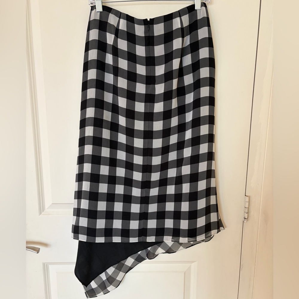 Self-Portrait Black and White Asymmetrical Gingham Wrap Skirt - Picture 3 of 8